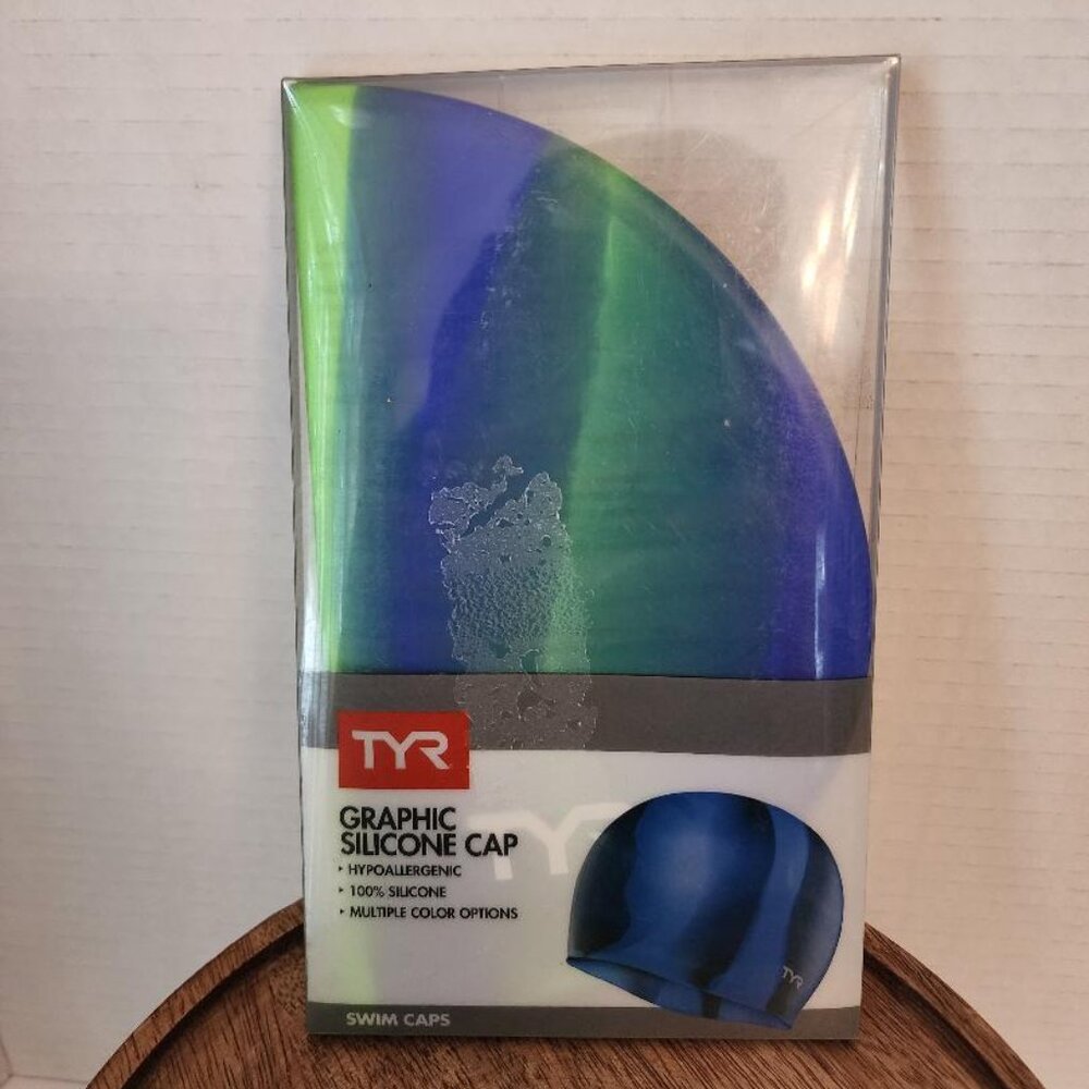 New TYR Tie Dye Graphic 100% Silicone Green/Blue Swim Swimming Cap